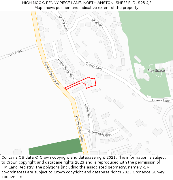 HIGH NOOK, PENNY PIECE LANE, NORTH ANSTON, SHEFFIELD, S25 4JF: Location map and indicative extent of plot