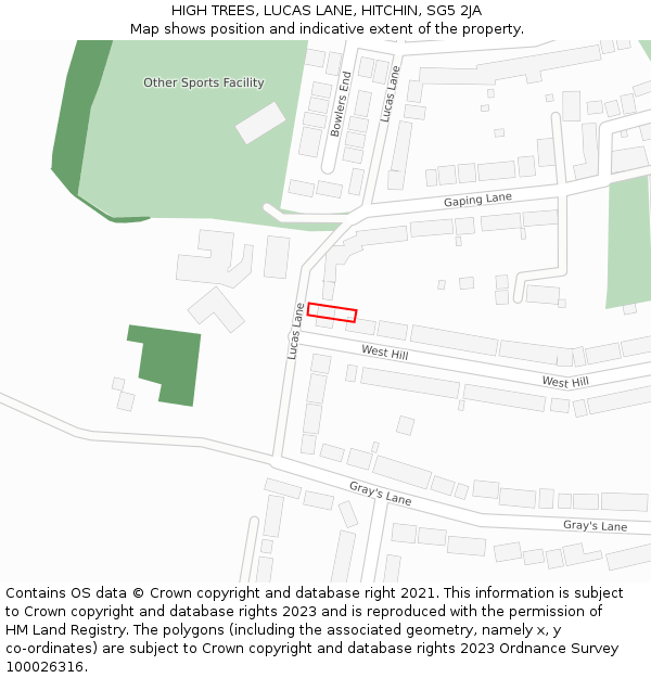 HIGH TREES, LUCAS LANE, HITCHIN, SG5 2JA: Location map and indicative extent of plot