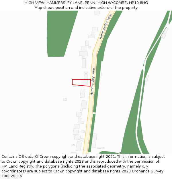 HIGH VIEW, HAMMERSLEY LANE, PENN, HIGH WYCOMBE, HP10 8HG: Location map and indicative extent of plot