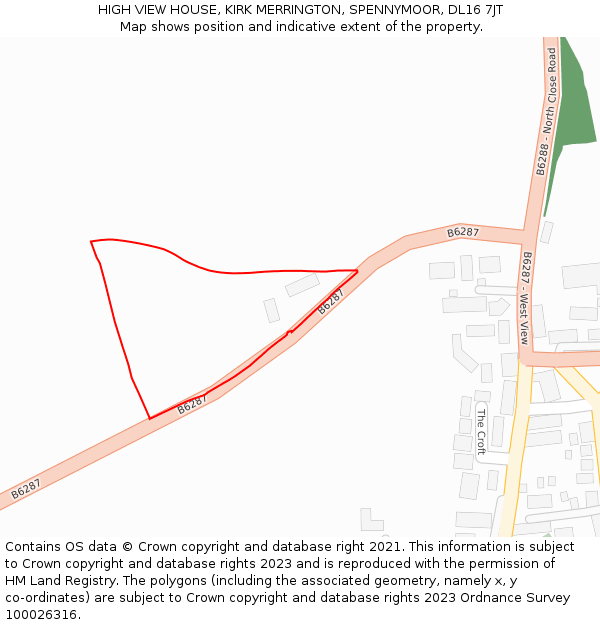 HIGH VIEW HOUSE, KIRK MERRINGTON, SPENNYMOOR, DL16 7JT: Location map and indicative extent of plot