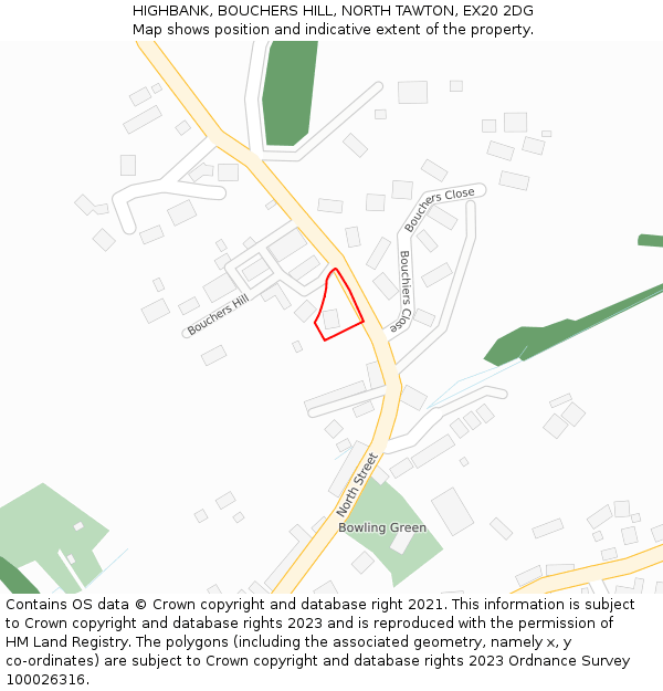 HIGHBANK, BOUCHERS HILL, NORTH TAWTON, EX20 2DG: Location map and indicative extent of plot