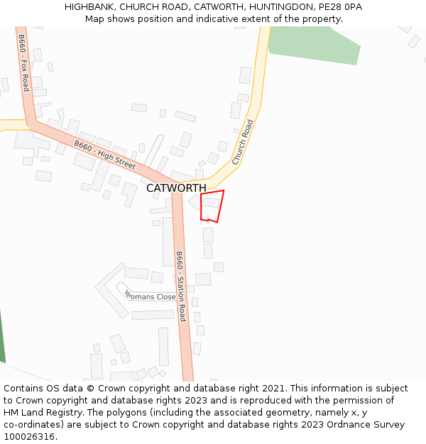 HIGHBANK, CHURCH ROAD, CATWORTH, HUNTINGDON, PE28 0PA: Location map and indicative extent of plot