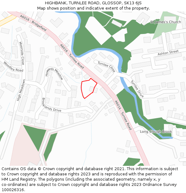 HIGHBANK, TURNLEE ROAD, GLOSSOP, SK13 6JS: Location map and indicative extent of plot