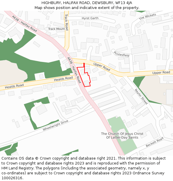 HIGHBURY, HALIFAX ROAD, DEWSBURY, WF13 4JA: Location map and indicative extent of plot
