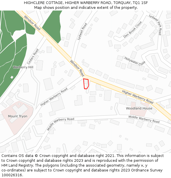 HIGHCLERE COTTAGE, HIGHER WARBERRY ROAD, TORQUAY, TQ1 1SF: Location map and indicative extent of plot