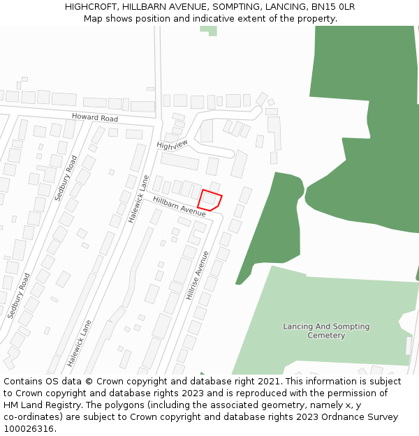 HIGHCROFT, HILLBARN AVENUE, SOMPTING, LANCING, BN15 0LR: Location map and indicative extent of plot