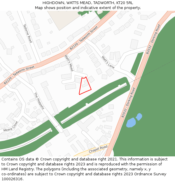 HIGHDOWN, WATTS MEAD, TADWORTH, KT20 5RL: Location map and indicative extent of plot
