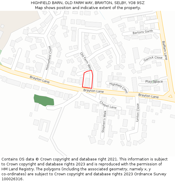 HIGHFIELD BARN, OLD FARM WAY, BRAYTON, SELBY, YO8 9SZ: Location map and indicative extent of plot