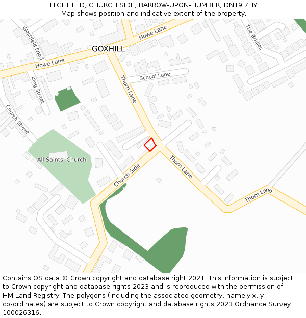 HIGHFIELD, CHURCH SIDE, BARROW-UPON-HUMBER, DN19 7HY: Location map and indicative extent of plot