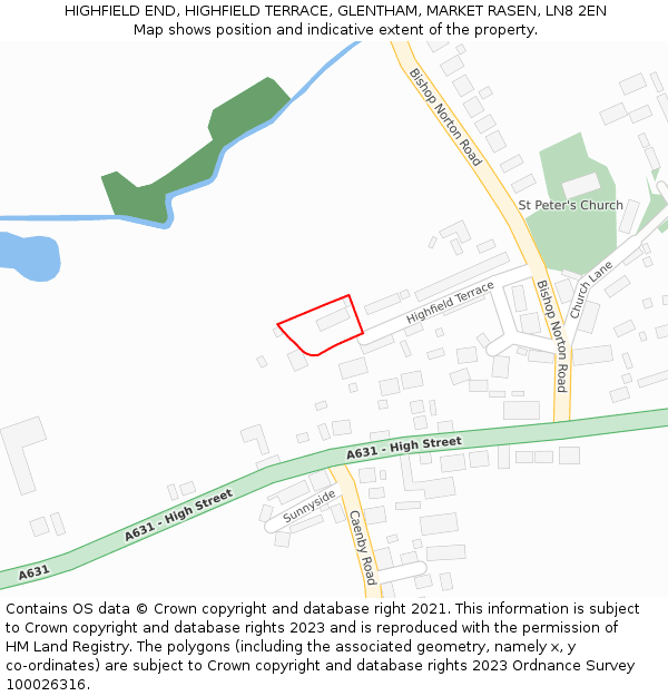 HIGHFIELD END, HIGHFIELD TERRACE, GLENTHAM, MARKET RASEN, LN8 2EN: Location map and indicative extent of plot