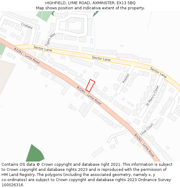 HIGHFIELD, LYME ROAD, AXMINSTER, EX13 5BQ: Location map and indicative extent of plot