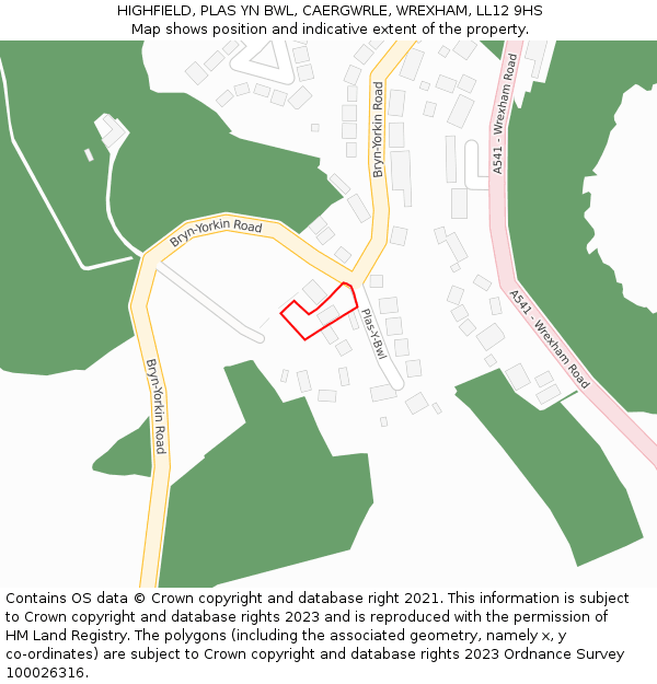 HIGHFIELD, PLAS YN BWL, CAERGWRLE, WREXHAM, LL12 9HS: Location map and indicative extent of plot