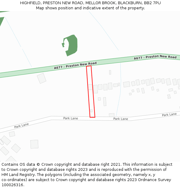 HIGHFIELD, PRESTON NEW ROAD, MELLOR BROOK, BLACKBURN, BB2 7PU: Location map and indicative extent of plot