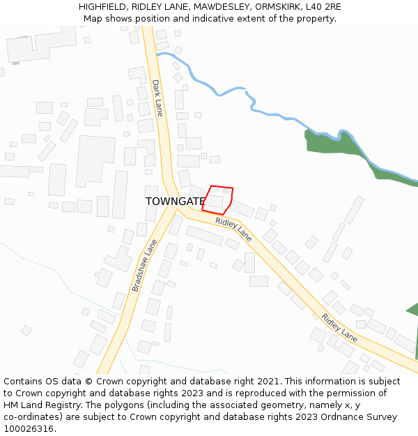 HIGHFIELD, RIDLEY LANE, MAWDESLEY, ORMSKIRK, L40 2RE: Location map and indicative extent of plot