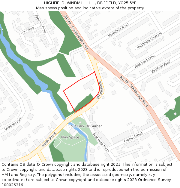 HIGHFIELD, WINDMILL HILL, DRIFFIELD, YO25 5YP: Location map and indicative extent of plot