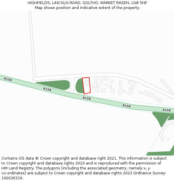 HIGHFIELDS, LINCOLN ROAD, GOLTHO, MARKET RASEN, LN8 5NF: Location map and indicative extent of plot