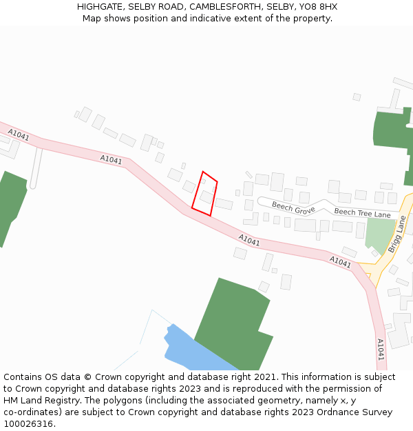HIGHGATE, SELBY ROAD, CAMBLESFORTH, SELBY, YO8 8HX: Location map and indicative extent of plot