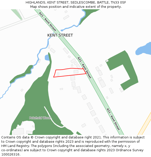 HIGHLANDS, KENT STREET, SEDLESCOMBE, BATTLE, TN33 0SF: Location map and indicative extent of plot