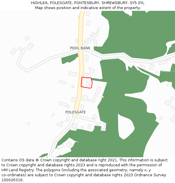 HIGHLEA, POLESGATE, PONTESBURY, SHREWSBURY, SY5 0YL: Location map and indicative extent of plot