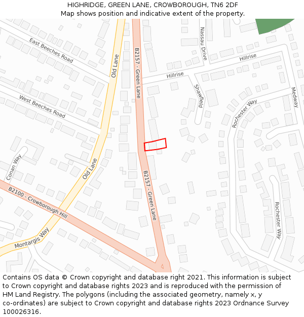 HIGHRIDGE, GREEN LANE, CROWBOROUGH, TN6 2DF: Location map and indicative extent of plot