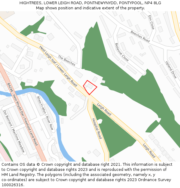 HIGHTREES, LOWER LEIGH ROAD, PONTNEWYNYDD, PONTYPOOL, NP4 8LG: Location map and indicative extent of plot