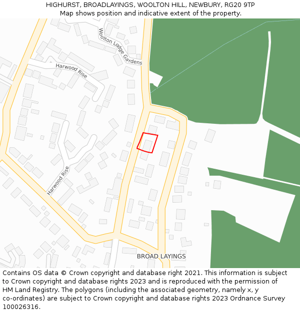 HIGHURST, BROADLAYINGS, WOOLTON HILL, NEWBURY, RG20 9TP: Location map and indicative extent of plot