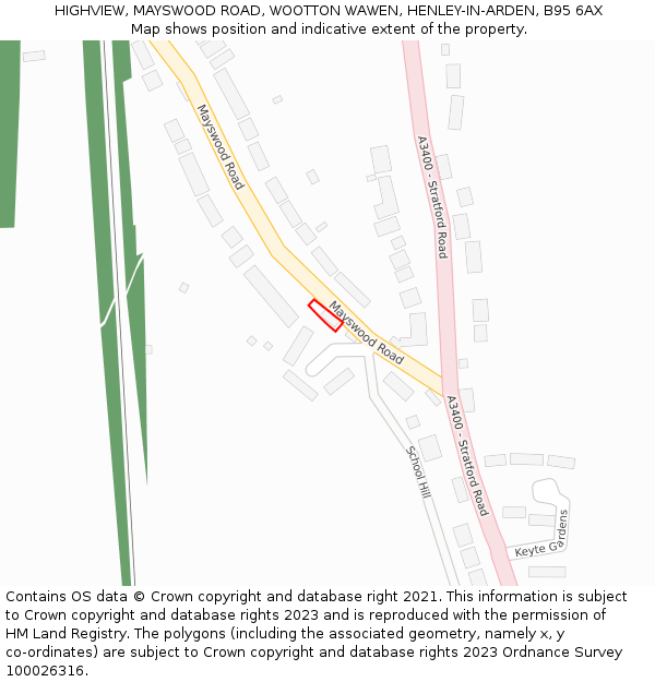 HIGHVIEW, MAYSWOOD ROAD, WOOTTON WAWEN, HENLEY-IN-ARDEN, B95 6AX: Location map and indicative extent of plot