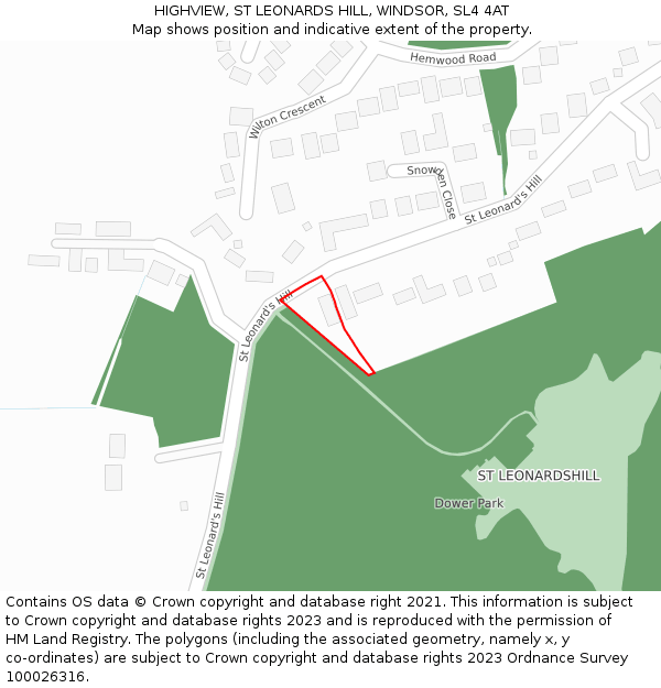 HIGHVIEW, ST LEONARDS HILL, WINDSOR, SL4 4AT: Location map and indicative extent of plot