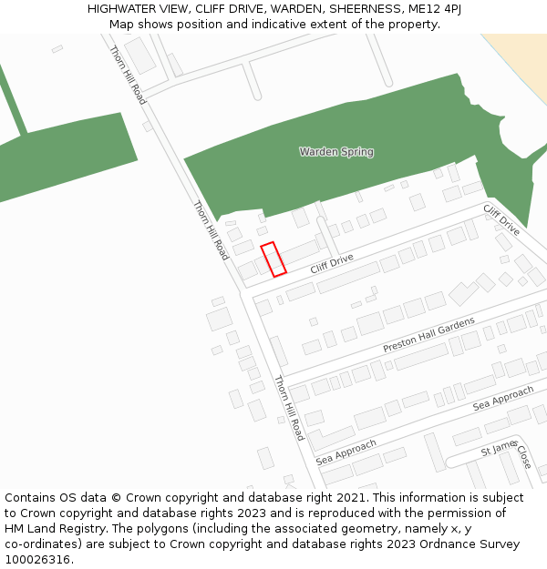 HIGHWATER VIEW, CLIFF DRIVE, WARDEN, SHEERNESS, ME12 4PJ: Location map and indicative extent of plot