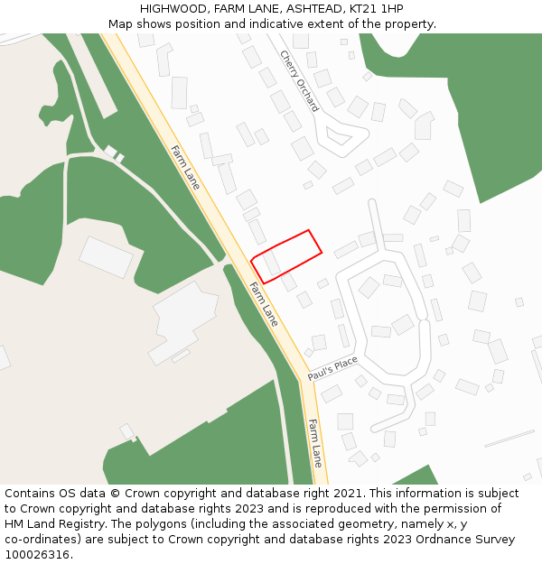 HIGHWOOD, FARM LANE, ASHTEAD, KT21 1HP: Location map and indicative extent of plot