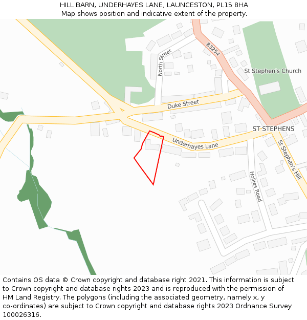 HILL BARN, UNDERHAYES LANE, LAUNCESTON, PL15 8HA: Location map and indicative extent of plot