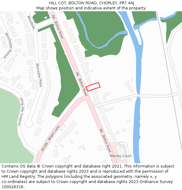 HILL COT, BOLTON ROAD, CHORLEY, PR7 4AJ: Location map and indicative extent of plot