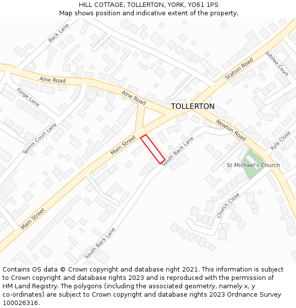 HILL COTTAGE, TOLLERTON, YORK, YO61 1PS: Location map and indicative extent of plot