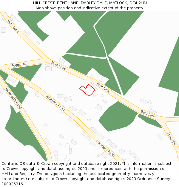 HILL CREST, BENT LANE, DARLEY DALE, MATLOCK, DE4 2HN: Location map and indicative extent of plot