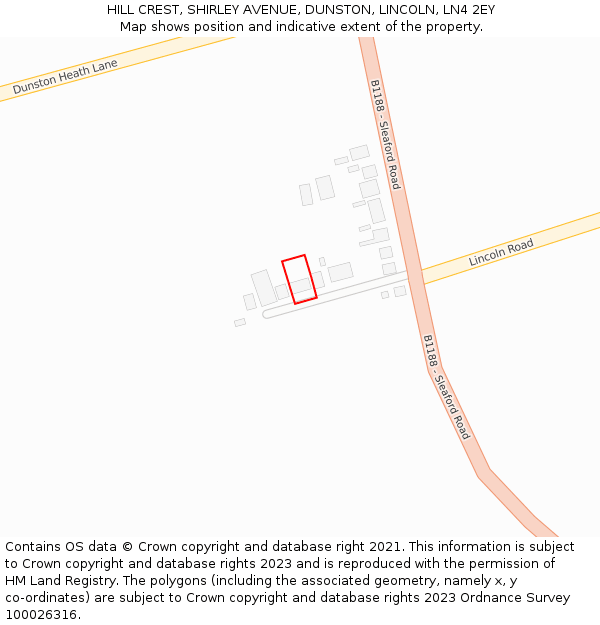HILL CREST, SHIRLEY AVENUE, DUNSTON, LINCOLN, LN4 2EY: Location map and indicative extent of plot