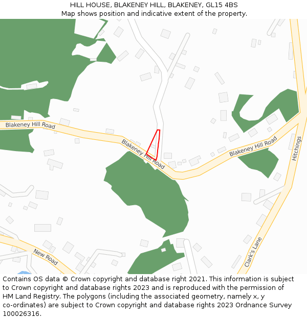 HILL HOUSE, BLAKENEY HILL, BLAKENEY, GL15 4BS: Location map and indicative extent of plot
