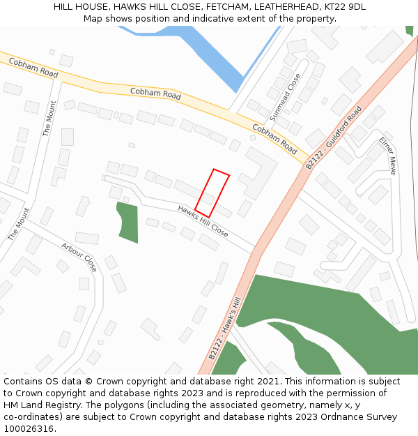 HILL HOUSE, HAWKS HILL CLOSE, FETCHAM, LEATHERHEAD, KT22 9DL: Location map and indicative extent of plot