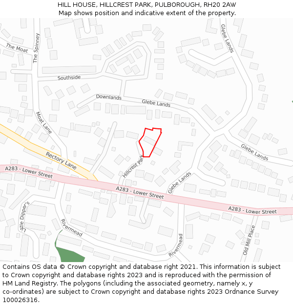 HILL HOUSE, HILLCREST PARK, PULBOROUGH, RH20 2AW: Location map and indicative extent of plot