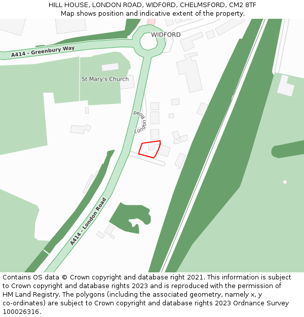HILL HOUSE, LONDON ROAD, WIDFORD, CHELMSFORD, CM2 8TF: Location map and indicative extent of plot