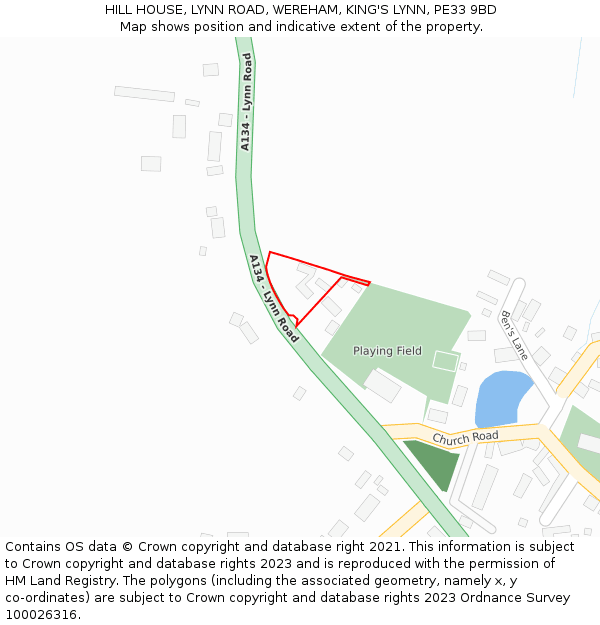 HILL HOUSE, LYNN ROAD, WEREHAM, KING'S LYNN, PE33 9BD: Location map and indicative extent of plot