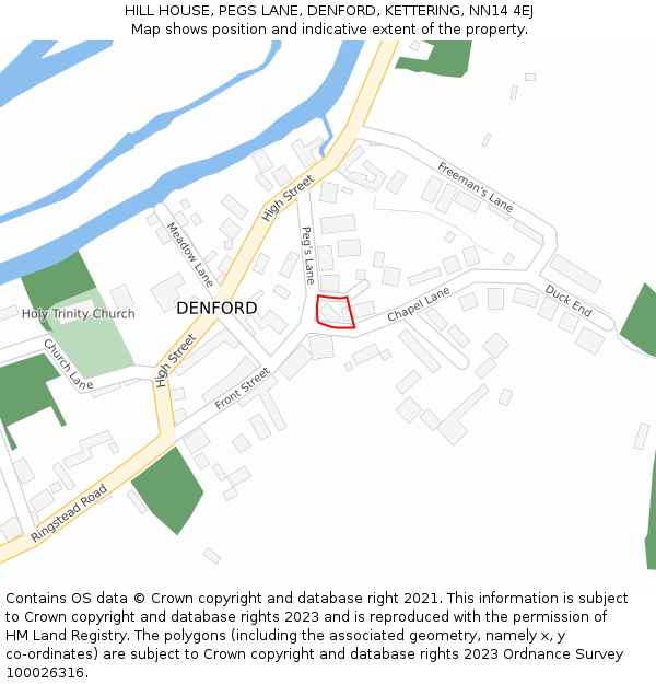 HILL HOUSE, PEGS LANE, DENFORD, KETTERING, NN14 4EJ: Location map and indicative extent of plot