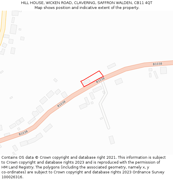 HILL HOUSE, WICKEN ROAD, CLAVERING, SAFFRON WALDEN, CB11 4QT: Location map and indicative extent of plot