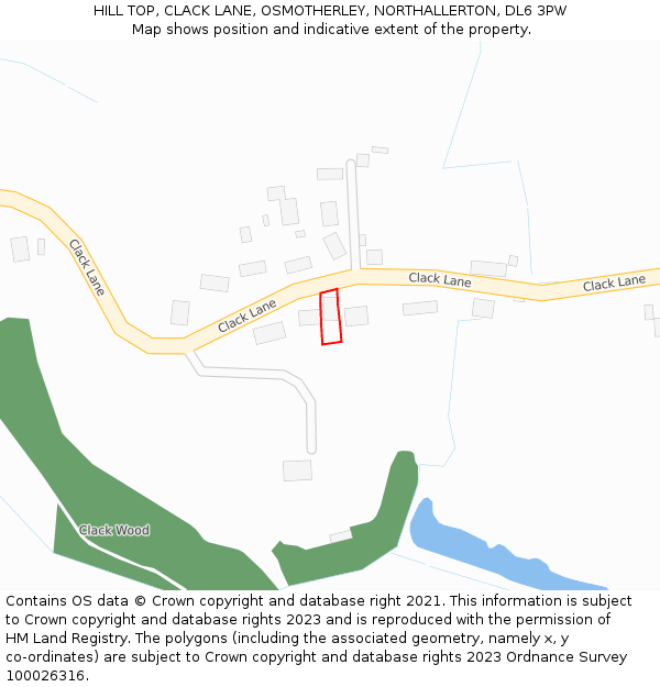 HILL TOP, CLACK LANE, OSMOTHERLEY, NORTHALLERTON, DL6 3PW: Location map and indicative extent of plot
