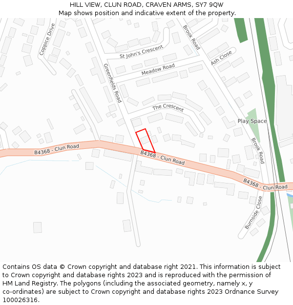 HILL VIEW, CLUN ROAD, CRAVEN ARMS, SY7 9QW: Location map and indicative extent of plot