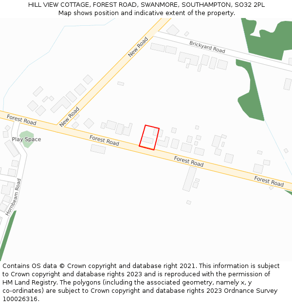 HILL VIEW COTTAGE, FOREST ROAD, SWANMORE, SOUTHAMPTON, SO32 2PL: Location map and indicative extent of plot