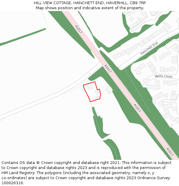 HILL VIEW COTTAGE, HANCHETT END, HAVERHILL, CB9 7RP: Location map and indicative extent of plot