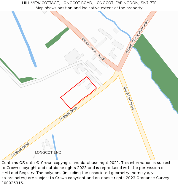 HILL VIEW COTTAGE, LONGCOT ROAD, LONGCOT, FARINGDON, SN7 7TP: Location map and indicative extent of plot