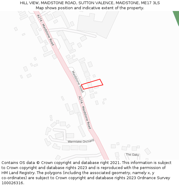 HILL VIEW, MAIDSTONE ROAD, SUTTON VALENCE, MAIDSTONE, ME17 3LS: Location map and indicative extent of plot