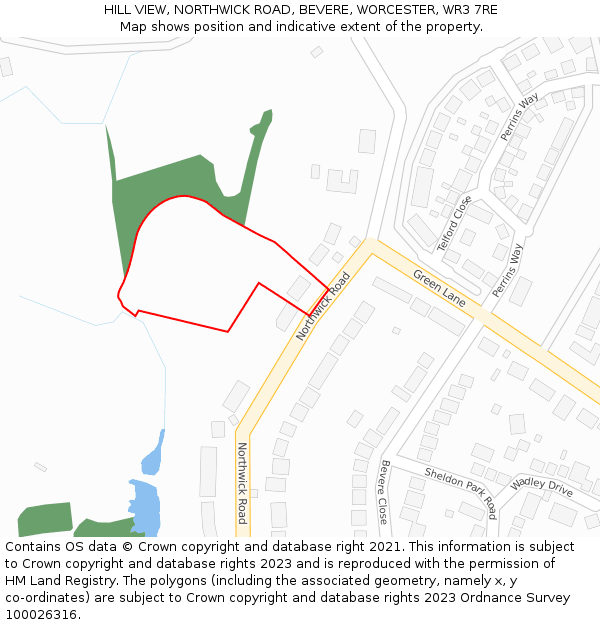HILL VIEW, NORTHWICK ROAD, BEVERE, WORCESTER, WR3 7RE: Location map and indicative extent of plot