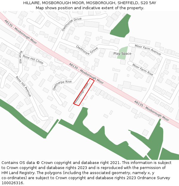 HILLAIRE, MOSBOROUGH MOOR, MOSBOROUGH, SHEFFIELD, S20 5AY: Location map and indicative extent of plot
